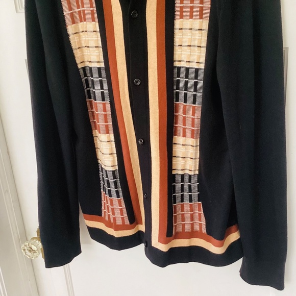 Express Men’s Button Up Collated Sweater Size L Cotton Preppy Brown Black Woven - Picture 4 of 13